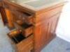 Reproduction Walnut Effect Wooden Pedestal Desk with Leather Inserts, Draws & Cupboards. Size H82 x W139 x D74cm. - 6