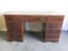 Reproduction Wooden Pedestal Desk with Tooled Leather Inserts & 9 Draws. Size H76 x W136 x D60cm.