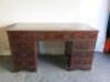 Reproduction Wooden Pedestal Desk with Tooled Leather Inserts & 9 Draws. Size H76 x W136 x D60cm. - 6