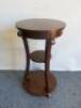 2 x Dark Wood Round Side Tables/Plant Stand to Include: Table with 2 Shelf Under & Marquetry Top (Size H80 x Dia46cm) & 1 x Other.