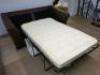 Brown Leather Marks & Spencer Fold Out Sofa Bed with 5 Assorted Cushions. Size H80 x W192 x D100cm. - 4