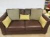 Brown Leather Marks & Spencer Fold Out Sofa Bed with 5 Assorted Cushions. Size H80 x W192 x D100cm. - 8