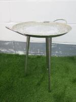 Silver Coloured Hammered Tripod Tray Table, Size H51cm.