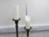 Pair of Aluminium Pillar Brass Effect Floor Standing Candlestick Holder, Size 120 & 99cm. Comes with 2 x Candles. - 4