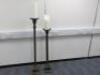 Pair of Aluminium Pillar Brass Effect Floor Standing Candlestick Holder, Size 120 & 99cm. Comes with 2 x Candles. - 7