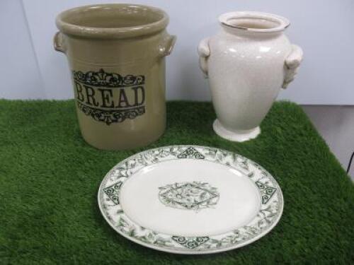 Stoneware Bread Bin, Platter & Vase.