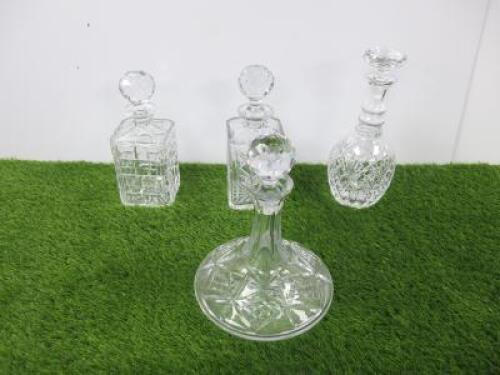 4 x Assorted Cut Glass Decanters.