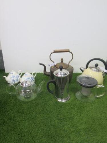 7 x Items of Tea & Coffee pots to include 1 Brass and the Remaining Traditional.