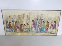 Navajo Fair by De Grazia Laminated Print on Board, Size 39 x 81cm.