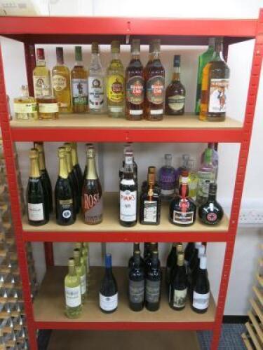 56 x Bottles of Trade Stock of Alcohol to Include:2 x Vincent Testulat Champagne, 3 x Santome Prosecco, 2 x Sparkling Rose, 5 x White Wine, 14 x Red Wine, 1 x 1.5lt Captain Morgan Original Spiced Gold Rum, 1 x 1.5lt Gordons London Dry Gin, 1 x lt Pomegran