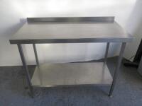 Stainless Steel Prep Table with Part Splash Back & Shelf Under. Size H90 x W120 x D60cm.