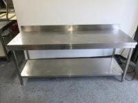 Stainless Steel Prep Table with Part Splash Back & Shelf Under. Size H97 x W200 x D60cm.