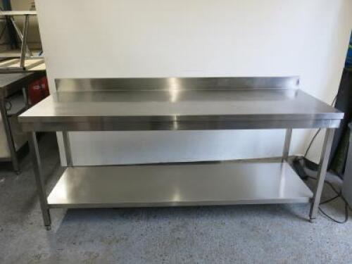 Stainless Steel Prep Table with Part Splash Back & Shelf Under. Size H97 x W200 x D60cm.