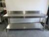 Stainless Steel Prep Table with Part Splash Back & Shelf Under. Size H97 x W200 x D60cm.