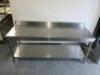 Stainless Steel Prep Table with Part Splash Back & Shelf Under. Size H97 x W200 x D60cm. - 2