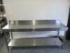 Stainless Steel Prep Table with Part Splash Back & Shelf Under. Size H97 x W200 x D60cm.