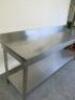 Stainless Steel Prep Table with Part Splash Back & Shelf Under. Size H97 x W200 x D60cm. - 2