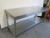 Stainless Steel Prep Table with Shelf Under. Size H97 x W200 x D70cm. - 2