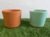 2 x Svenskt Tenn Kruka Mellan Ceramic Flower Pots with Brass Saucers. - 9