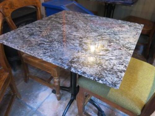 13 x Square Restaurant Tables with Solid Marble Tops & Heavy Single Pedestal Metal Base, Size H76 x W70 x D70c.