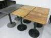 6 x Café/Restaurant Tables with Assorted Wooden Tops & Heavy Metal Bases, Size: 5 x H75 x W55 x D55cm & 1 x H75 x W50 x D50cm. - 2