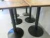 6 x Café/Restaurant Tables with Assorted Wooden Tops & Heavy Metal Bases, Size: 5 x H75 x W55 x D55cm & 1 x H75 x W50 x D50cm. - 6