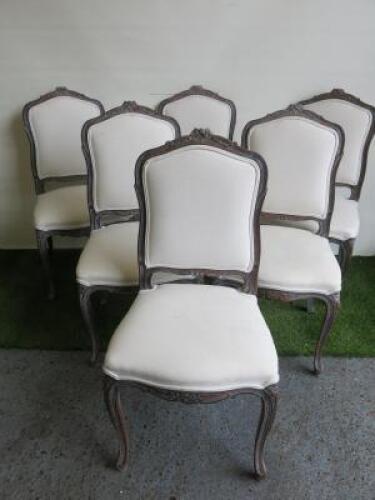 6 x Shabby Chic Wood & Cream Upholstered Dining Chairs