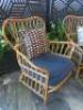 2 x Josef Frank Large Cane Wicker Armchairs with Blue Velour Seat Padded Cushion & Other Patterned Scatter Cushion (Condition As Viewed). - 2