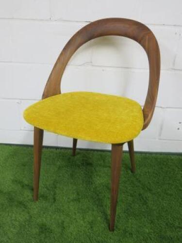 Porada Ester Chair in Walnut with Yellow Fabric Seat. NOTE: front left leg repair as pictured, seems structurally sound but requires touch up to finish.