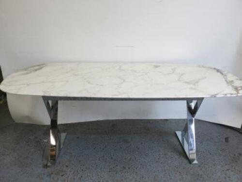 Maxalto Oval Topped Marble Table with Chrome Base. Size H73 x W190 x D85cm.