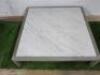 Roda Outdoor Marble Top Table on Teak Wood Base. Size H28 x 110 x 110cm. NOTE: crack as pictured. - 2