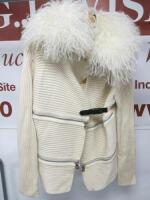 Barbara Bui Mongolian Lambs Wool Jacket in Cream with Detachable Hood. Size S.