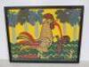 Lithograph Artwork, Framed, Art Glazed & Mounted by Artist Manuel Mendive 'Rooster & Man', Signed by Artist. Overall Size 40 x 51cm.