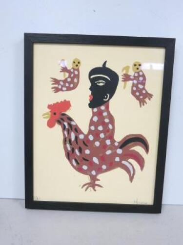 Artist Proof, Framed, Art Glazed & Mounted by Artist Manuel Mendive (Untitled), Signed by Artist and A/P. Overall Size 26 x 32cm.