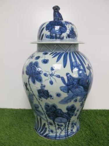 Ceramic Vase with Lid with Blue & White Pattern. Size H53cm.