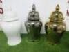 Set of 3 Ceramic Vases with Lids in White/Gold/Silver. Size H48cm.