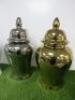 Set of 3 Ceramic Vases with Lids in White/Gold/Silver. Size H48cm. - 3