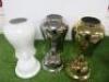 Set of 3 Ceramic Vases with Lids in White/Gold/Silver. Size H48cm. - 4