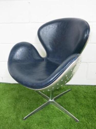 Aviator Style Swivel Chair in Blue Leather.