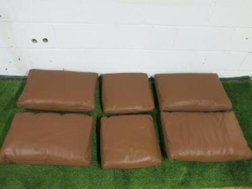 6 x Brown Tan Leather Cushions to Include: 4 x 58 x 38cm & 3 x 41 x 41cm. NOTE: believed to be Maxalto.