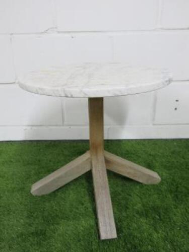 Roda Round Marble Top Coffee Table on Teak Wood Base: Size 45 x 45cm.