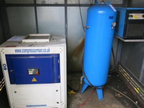 Smart Compressors SCV11 Compressor, S/N 403900, 3 Phase, YOM 2014 with 200L Air Vessel & Cooling Cabinet Filter. 9545hrs, Serviced 06/2023. Comes with 3 Year Service History.