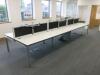 Lot of Office Furniture to Consist of: 4 x White Melamine Desk Pods of 6 with Twin Monitor Stand and Black Fabric Divider (Size 140cm x 80cm), 1 x White Melamine Desk Pods of 6 with Twin Monitor Frame and Black Fabric Divider (Size 160cm x 80cm) & 1 x Whi - 2