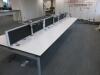 Lot of Office Furniture to Consist of: 4 x White Melamine Desk Pods of 6 with Twin Monitor Stand and Black Fabric Divider (Size 140cm x 80cm), 1 x White Melamine Desk Pods of 6 with Twin Monitor Frame and Black Fabric Divider (Size 160cm x 80cm) & 1 x Whi - 5