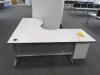 Lot of Office Furniture to Consist of: 4 x White Melamine Desk Pods of 6 with Twin Monitor Stand and Black Fabric Divider (Size 140cm x 80cm), 1 x White Melamine Desk Pods of 6 with Twin Monitor Frame and Black Fabric Divider (Size 160cm x 80cm) & 1 x Whi - 12