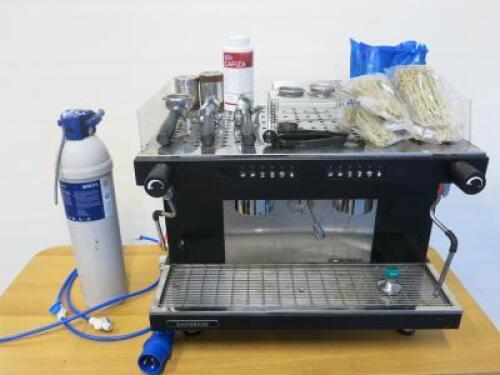 San Reamo Zoe Compact 2 Group Espresso Coffee Machine, Model 610.3. Comes with Brita Purity C500 Quell ST Filter & Attachments (As Viewed/Pictured).