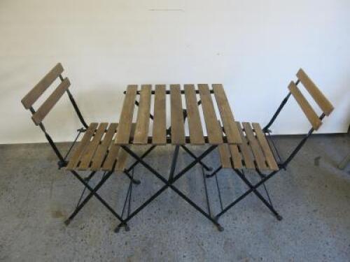Tarno Wooden Slatted Table with 2 x Tarno Chairs. Size H75 x W55 x D55cm.