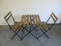 Tarno Wooden Slatted Table with 2 x Tarno Chairs. Size H75 x W55 x D55cm.