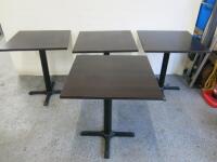 4 x Wooden Square Table with Heavy Metal Base. Size H73 x W60 x D70cm.