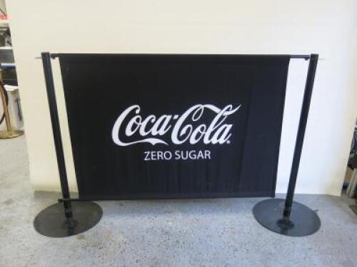 Coca Cola Zero Sugar Branded Pavement Barrier with 2 Metal Stands. Size H 123 x W180cm.